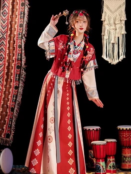 Китайская женская вышивка Ханьфу Вэй Цзинь Стиль Ежедневная Тибетская Древняя Одежда