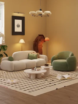 Кремовый диван для гостиной, маленькая квартира, простой современный блок тофу, прямой тканевый диван, легкая роскошь