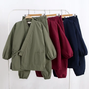 толстый теплый комплект кимоно хлопковый плюшевый пиджак осень повседневная домашняя одежда многоцветная свободная куртка мужская стеганая домашняя одежда