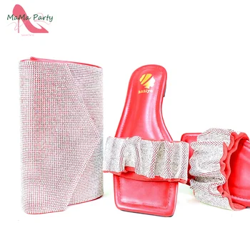 Элегантный стиль Face Book Горячая распродажа Новые поступления Африканская женская обувь Подходящая сумка Набор в красном цвете Квадратный носок Тапочки для платья