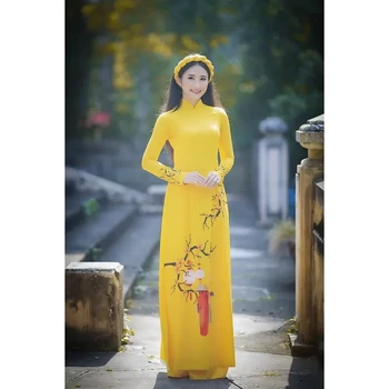 Вьетнам Ао Дай Традиционное Платье Для Женщин Ретро Cheongsam Lady Цветочное Элегантное Сценическое Выступление Вечеринка Китай Qipao Платье