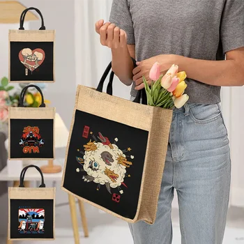 льняная сумка Женские многоразовые сумки для покупок Женская сумка-шопер на одно плечо Япония Принт с рисунком для сумки для покупок в продуктовых магазинах