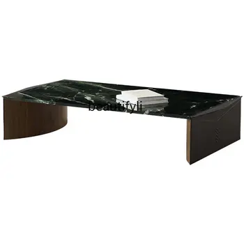 Итальянский минималистичный мраморный журнальный столик Современный минималистичный дизайнерский светлый роскошный гостиная Домашний кожаный чайный столик с седлом