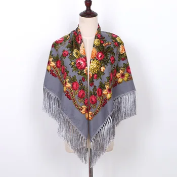 печатная вышивка шаль цветочный носовой платок бренд пончо мусульманский платок женщины квадратная кисточка шарф повязка на голову