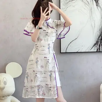 2024 китайское винтажное платье улучшенное цветочный принт cheongsam кружево qipao женское свадебное qipao элегантное восточное платье qipao