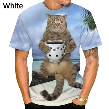 2022 Новая креативная 3D-печатная футболка с кошкой Унисекс с круглым вырезом Повседневная забавная футболка с пуловером в уличном стиле