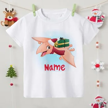 персонализированная рождественская детская рубашка на заказ динозавр малыш рождественская футболка мальчик девочка милая одежда рождественская вечеринка рубашка детский рождественский подарок